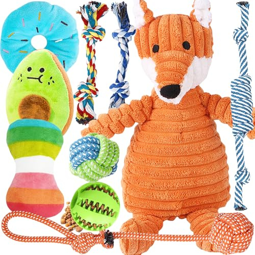 Speedy Panther 10 Pack Luxury Dog Toys for Teething Small Dogs, Puppy Chew Toys Set with Plush Squeaky Dog Toy, Ball Toy and Rope Toys, Xmas Gift for Small and Medium Dogs
