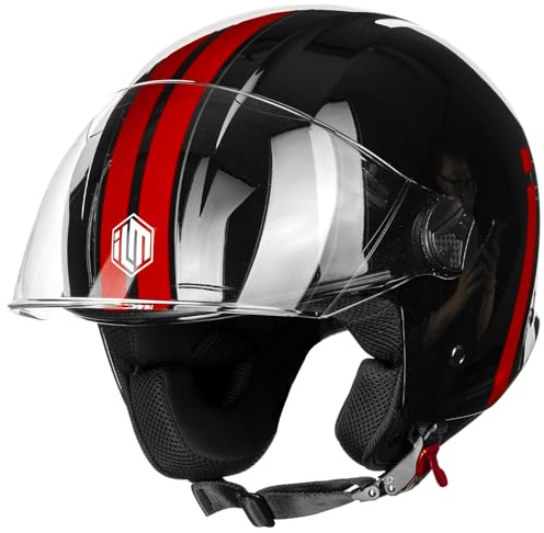 ILM Motorradhelm Retro Herren Damen Jethelm ECE2206 Modell WT506,Schwarz Rot,L