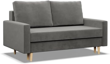 Mebligo - Sofa mit Schlaffunktion und Bettkasten Blank, 2 Sitzer Sofa 152 cm Breit, Schlafsofa, Ausziehbares Couch auf Holzfüßen, Schlafcouch - Hellgrau