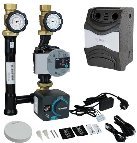 ENVIRON - Gruppo pompe circuito di riscaldamento Profimix EN001T, con miscelatore a tre vie, pompa ad alta efficienza e motore di regolazione con controllo meteorologico integrato (Wilo Para STG 25/8)
