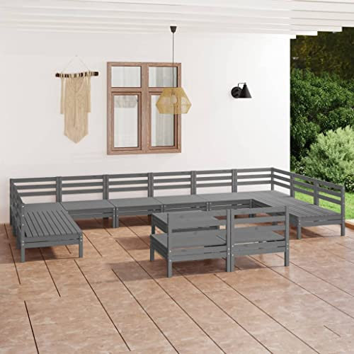 KATERYY 13-TLG. Garten-Lounge-Set Grau Massivholz Kiefer,Rustikales Gartenmöbelset aus Kiefernholz Entspannungsoase für Balkon und Terrasse