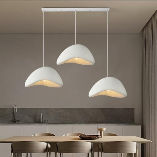 Lámpara Colgante Wabi-Sabi Creativa Estilo Nórdico Luz Colgante Moderna 3 Luces Lámpara De Comedor Altura Ajustable Lámpara De Araña E27 Para Sala De Estar Dormitorio Cocina Restaurante Blanco(A)