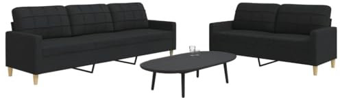 Homgoday 2-TLG. Sofagarnitur Schwarz Stoff Wohnzimmersofa Sitzsofa Sofa Couch Loungesofa Gästesofa Polstersofa Couchgarnitur Sitzmöbel für Wohnzimmer Büro