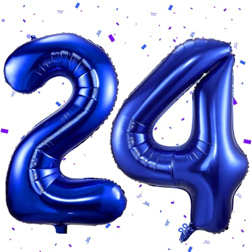 UDRKFOPK Dunkelblau Luftballon 24,Zahlen Luftballon Dunkelblau,40 Zoll Dunkelblau Folienballon 2&4,Zahlenballon 24 Helium Ballon Luftballon 24 Geburtstag für 24th 42th Geburtstagsdeko Mädchen Junge
