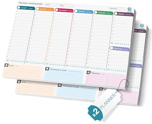 Salgadi 2 x Planner Settimanale da Scrivania A4 - Planning da Tavolo Perpetuo con Design Antiorecchie, Incellofanato, 50 Fogli, Cartoncino di Supporto, Data Personalizzabile