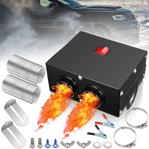 2-håls Bilvärmare, DC12V 600W Bilvärmare och Kylfläkt, Bärbar Elektrisk Rumsvärmare med Aluminiumfolierör, Snabb Vindruteavfuktare för Lastbilsfordon Vinter