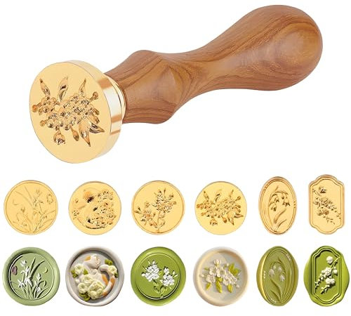 Wachssiegel Set, Dwafill 6er-Pack Entfernbare Siegelwachs Stempel, Floral Pattern Stamp, Wachsstempel Personalisiert, fur Einladungen, Karten, Geschenke, Vintage Wachsstempel (Winterblumen)