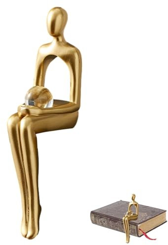 Estatuas y esculturas de Pensamiento - Estatuas de Escritorio estables Estatua de Resina Dorada, Multifuncional Estatua Abstracta de Libros - Pensador -Estatua de Hombre para librería de Sala