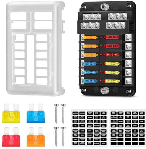 Porte Fusible Boîte à Fusibles 12V, 12 Compartiments, Indicateur de Bus Négatif, Pour Camion et Voiture