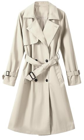 Vancavoo Trenchcoat dam kappa vår lång jacka klassisk dubbelknäppt kavaj kappa jacka jacka höst vinter ytterkläder, Beige färg, XL