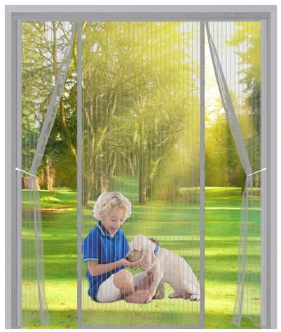 Magnetic Fly Screen for Double Patio Doors 160x200cm,Anti Mosquito Mesh Fly Curtain with Powerful Magnets and Full Frame Magic Tape,Magnetic Door Curtain for French and Sliding Doors,Grey