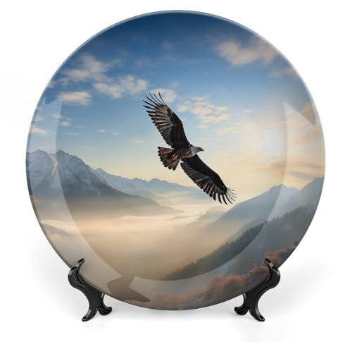 Eagle Mountains Grandes assiettes décoratives en porcelaine anglaise de 20,3 cm pour présentation - Assiette désert en céramique avec présentoir - Assiette en porcelaine personnalisée pour cuisine