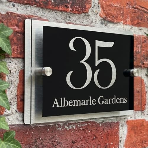 House Numbers Plaques Door Number Plaques For Wall Personalised House Signs Door Name For Outside Modern Front Door Numbers (Black Background & Clear Text)