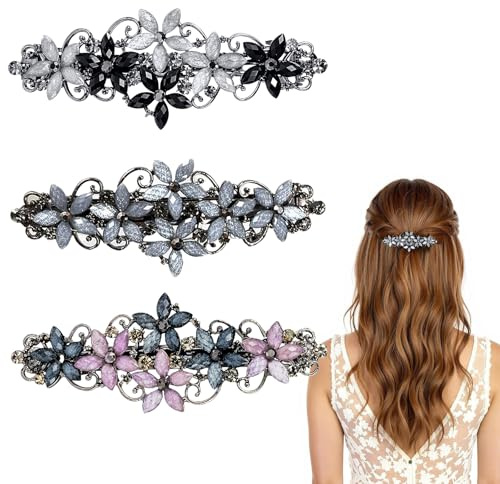 XLIUAX 3 Stück Kristall Blume Haarspangen Vintage Glitzer Für Damen Braut | Elegante Vintage Metall Haarspangen Glitzer Kristallblumen Edle Strass Haaraccessoires Brautfrisuren Hochzeitsveranstaltungen
