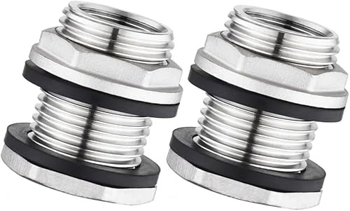 2er-Set Edelstahl Tankdurchführung 1/2 NPT x 3/4 GHT - Leckagesicherer Gartenschlauchverbinder, Doppelt Gewinde Wanddurchführung Wasserbehälterverbinder für Regentonne
