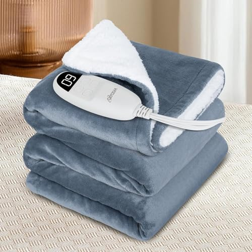 Olycism Couverture Chauffante 180x130cm avec Arrêt Automatique 9 Niveaux de Chauffage & 10 Minuteurs Protection Surchauffe Lavable pour Maison & Bureau Gris