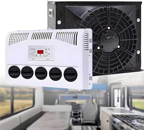 12V/24V RV Air Conditioner Split Truck Cab Electric AC Unit, 12V/24V DC Mini Split RV Air Conditioner for Trucks RVs Caravan Excavators Trailers Vans, Fast Cooling,24V-Black