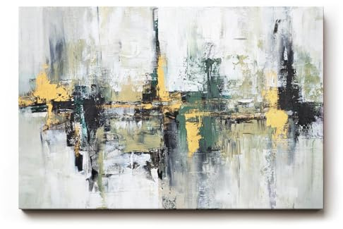 Sinus Art Wandbild 120x80cm Abstraktes Motiv mit ausdrucksstarker Linienführung in Grün Gelb Schwarz und Weiß