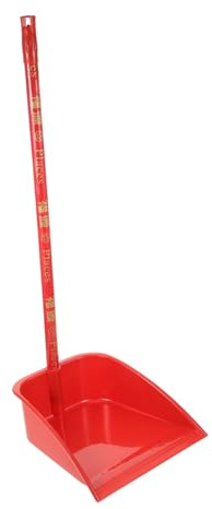 ROMISBABA Pelle à Poussière Ménagère à Long Manche, Pelle à Poussière Verticale Rouge En Plastique Épais, Manche Bois 63 Cm, Nettoyage Maison Bureau Balcon Garage