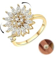 Maynor Anxiety Ring für Damen Frauen，Verstellbare Gold Zirkon Blumen Skills Ringe，Anti Stress Rings，Stress Spinner Fidget Ring gegen Angst–Geschenk für Frauen