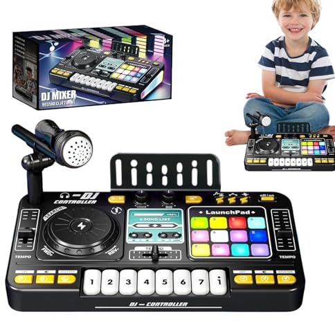 Mixer di musica elettronica per bambini - Console audio digitale con microfono, giocattolo DJ multiuso, musica , tastiera a percussione leggera e ritmica | Strumento musicale interattivo per