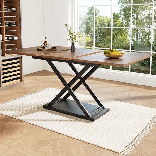 Aislinglen Esstisch Ausziehbar Holz, Küchentisch Ausziehbar 120-160x80x75cm, Ausziehtisch Esszimmer für 4-8 Personen, Metallbeine Kreuzform Gestell, Dining Table Extendable (Holz C)