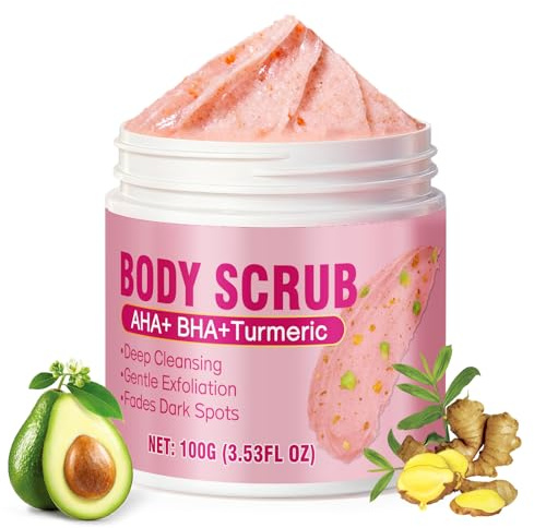 Körperpeeling, Body Scrub mit Kurkuma und Avocado, Professionelle Körperpflege, Exfoliate für sanftes gentle exfoliating, Entfernt Mattigkeit und Nährt die Haut für eine glatte Ausstrahlung