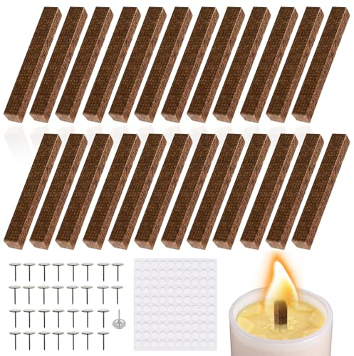 24PCS Holz Dauerdocht für Wachsfresser: Holzdochte für Kerzen, Kerzendocht | für Dicke Kerzen und Kerzenfresser Indoor Outdoor, Kann auch als Grill-Holzkohle ＆ Wildnis-Überlebens Feuerstarter