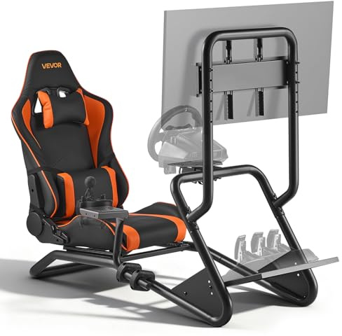VEVOR Racing Wheel Stand, Heavy-Duty Simulator Cockpit Steering Wheel Stand with Monitor Stand, Fit Logitech G25,G27,G29,G920,G923, Thrustmaster T300RS,TX F458,T500RS,T3PA-PRO (F1/GT) and CSR Pedals