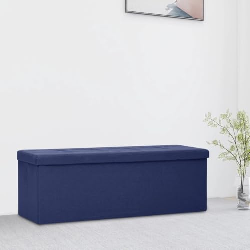 Owoxanthellate Faltbare Sitzbank mit Stauraum Blau Leinenoptik 110 x 38 x 38 cm Bequemer Flurtruhe & Polsterbank Modernes Design für Wohnzimmer Flur & Schlafzimmer