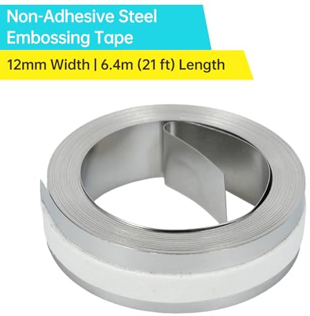 Dioche Ruban de Gaufrage Manuel 3D en Aluminium, Recharge d'étiqueteuse Non Adhésive pour M1011/M11-12 Mm X 4,8 M, Ruban Métallique Durable pour Outils et étagères (Collier de serrage 12mm*6.4m)