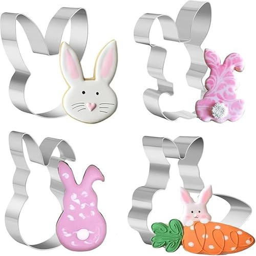 TRIXES Ostern 4PCS Hasen Keksausstecher Set – Form Thematische Kekse, Teig, Kuchen und mehr – Tier Ausstecher – Backzubehör