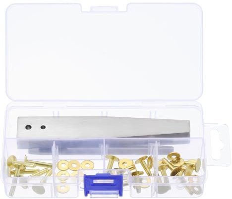 QUARKZMAN 18Set 3 Tailles Rivets En Cuivre Et Rondelles Assortiment Kit, Attache Solide En Cuir Avec Outil De Pose Et Installation Pour Fournitures Artisanat Cuir DIY, Ton Or