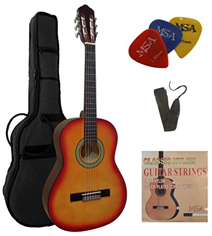 1/2 GITARRE - KONZERTGITARRE IM SET - KINDERGITARRE - CLASSIC - SUNBURST - DECKE LINDENHOLZ - TASCHE - BAND - SAITEN - 3xPIK - J1