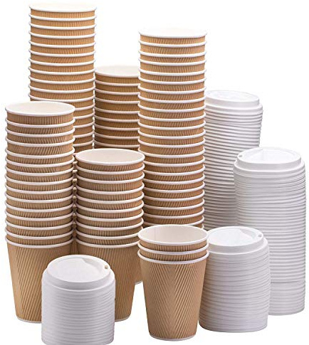 Silver Star 100 x 10oz Disposable Ripple Kraft Triple Walled Paper Brown Cups (for Tea, Coffee, Cappuccino Hot Drinks, Takeaway & More)