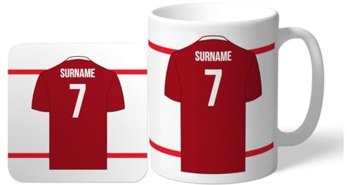 Personalised 'Back of Shirt' 11oz Mug & Coaster Set for Nottingham Forest FC supporters, officially licensed, with club colours, ideal for Forest fans