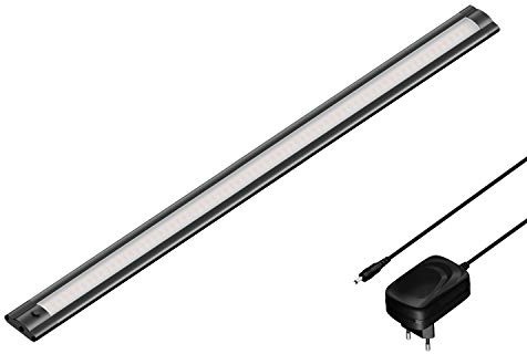 ledscom.de Apparecchio sottopensile a LED SIRIS nero opaco con alimentazione, piatto, 50cm, 531lm, bianco caldo
