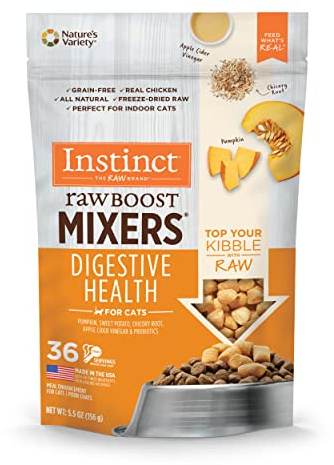 Instinct Raw Boost Mixers, Freeze Dried Cat Food Toppers with Functional Ingredients, Grain Free, Real Chicken - Digestive Health, 5.5 oz Bag