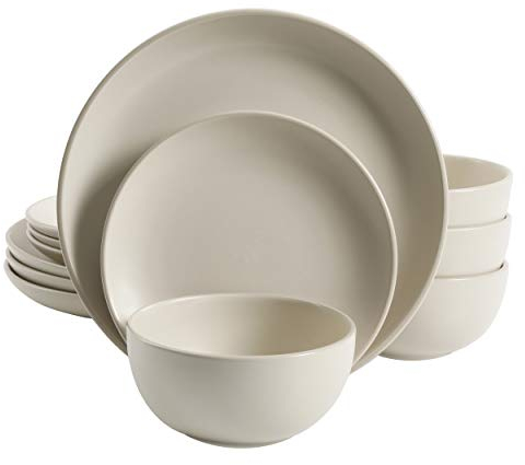 Gibson Home Rockaway Service de table rond en grès pour 4 personnes (lot de 12) Crème