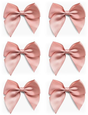 Italian Options Large Satin Ribbon Bows, Self-Adhesive Fabric Bow Decorations for Gift Wrapping, Hampers, Cake Decoration, Hair Bows, Crafts, Crafting, Rose Gold, 6 Pack, 10 cm