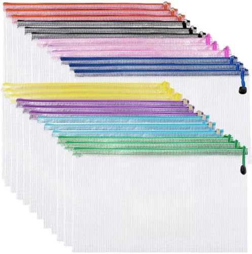 Dokumententasche A5, 24 Stück 8 Farben Dokumententaschen mit Reißverschluss | Wasserdichte Kunststoff Reißverschlusstasche Kunststoff Datei Taschen für Dokument, Papier, Kosmetik