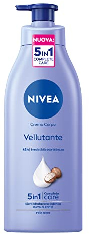 Nivea Crema Corpo Vellutante (1 x 500ml), Irresistibile morbidezza per pelle secca, Formula arricchita con Burro di Karitè e Nivea Siero Idratazione Intensa