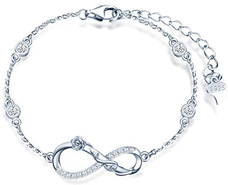 MicLee damarmband för flickor, 925 sterlingsilver armband, rosblomma och oändlighetssymbol armband, inläggningar med zirkon, justerbar kedja, unikt designarmband, silver, roséguld, guld, One Size