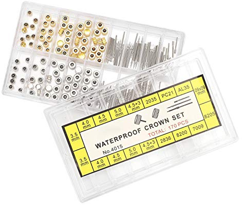 1Box ​​Estensore stelo e corone per orologio, kit di strumenti di ricambio per riparazione accessori, corone per orologio con barra di estensione per orologio ad alta durezza, per orologiai/riparatore