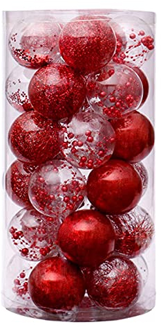 Bodhi2000 Christbaumkugeln, bruchsicher, auffällig, Kunststoff, 60 mm, Rot, 24 Stück