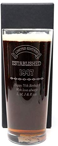 Regalo Personalised Engraved Pint Beer/Cider Glass - Established Birthday Design for Son on his 18th or 21st Birthday. Pint Glasses for Boys & Men (Cardboard Gift Box)