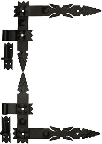 KOTARBAU® 2 x Bisagras angulares de acero forjado, Herraje para contraventanas, puertas, Bisagras en L 400 mm, Bisagras para contraventanas de madera, Bisagras decorativas, 2 Goznes con pernios, Negro