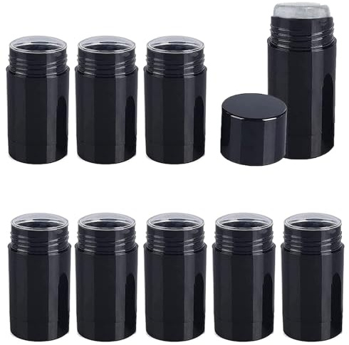 Minsily 10 Stück 30 ml leere runde Deo-Behälter zum Aufdrehen von Füllstäben, Deo Stick Leer, Deo Behälter Leer Lippenstifthülsen Kunststoff, schwarzer Lippenbalsam, Tube, Buntstift, Chapstick