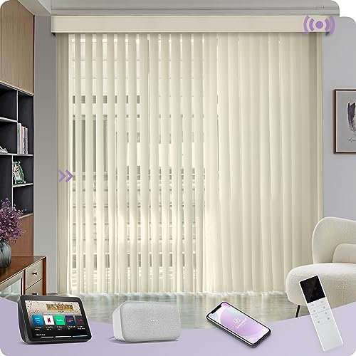 Graywind Smart Sheer Vertical Blinds Compatible with Alexa Google, Light Filtering Electric Vertical Blinds With Remote, Motorised Vertical Blinds For Windows Complete Track Slats Set, Cream