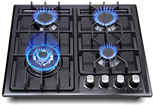 FORIMO Gas Cooktop 22Inch，Built in Gas Cooktop 4 Burners Stainless Steel Stove with NG/LPG Conversion Kit Thermocouple Protection and Easy to Clean